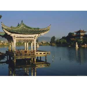 Pavilion and Lake in a Park, Kunming, Yunnan Province, China Stretched 