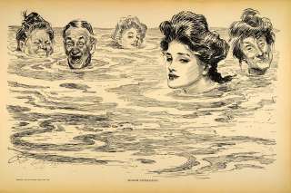 1906 Charles Dana Gibson Girl Swimming Swimmers Print  