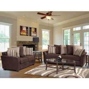  Chocolate Two Piece Sofa and Loveseat Set in Dark Brown 