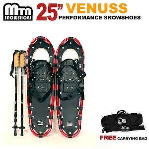 New MTN 25 RED All Terrain Snowshoes + BLACK Nordic Pole + Free 
