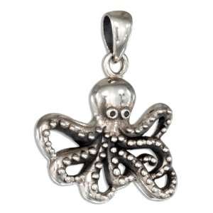  Sterling Silver Antiqued Octopus Pendant: Jewelry