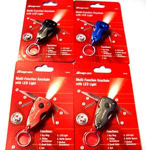 SNAP ON LED LIGHT MULTI FUNCTION TOOL KEYCHAINS KNIFE RED BLUE BLACK 