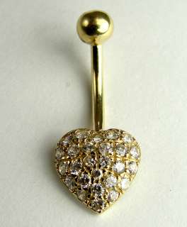   Gold Navel Ring Accent Size CZ Studded Heart Love Cherish 1  