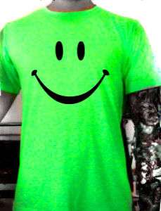 SMILEY FACE neon yellow green pink orange t shirt rave  
