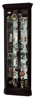 Howard Miller black corner small display curio cabinet; back mirror 