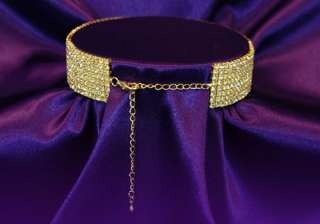 Row Rhinestone Gold Plated Choker Bracelet Ring Set  