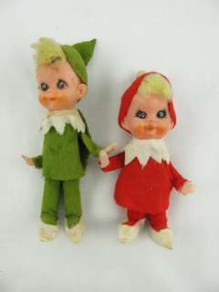 Set 2 Vintage Lee Wards Christmas Elf Pixie Ornaments Felt Vinyl Face 