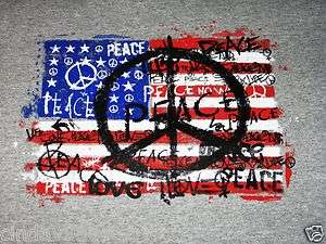 UNITED STATES FLAG & PEACE T SHIRT GRAY SIZE 2XL NEW  