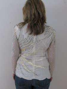   BEADED SILVER GOLD STARBURST SEQUIN BLOUSE TOP SHIRT TUNIC~S  
