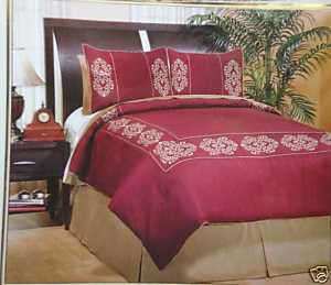 7pc Burgundy quality men made silk QUEEN comforter set  