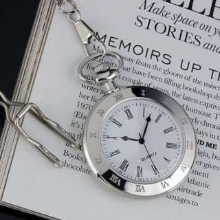 US Classic Mens Silver Case White Dial Chain Men Pocket Watch Mens 