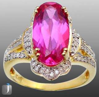 size 7 CLASSIC PINK RUBY OVAL TOPAZ 925 STERLING SILVER COCKTAIL RING 