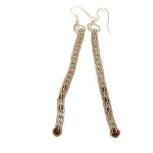 Garnet Earrings 04 Red Lantern Chain Silver Crystal Healing Long 3.9