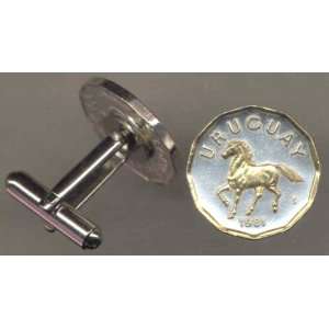   Unique 2 Toned Gold on Silver Uruguay Horse, Coin Cufflinks Jewelry