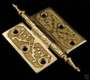 ORNATE VICTORIAN OLD STYLE BRASS DOOR HINGES 3.5 X 3.5  