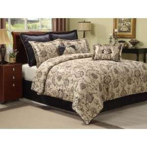   Luxury California King Comforter Set, Floral, Beige