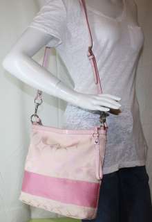 PRE OWNED COACH SIGNATURE STRIPE CONVERTIBLE SHOULDR BAG PINK $268 