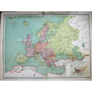 MAP c1890 EUROPE POPULATION INDUSTRIES COMMUNICATIONS 