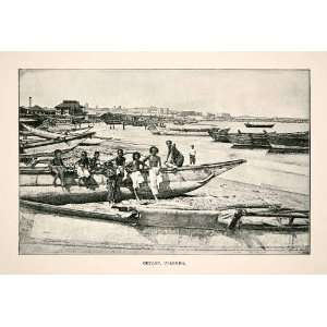  1891 Print Beach Longboat Colombo Sri Lanka Ceylon Asia Port 