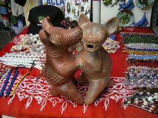 Colima Clay dancing dogs, replica of ancient pottery tomb figurines 