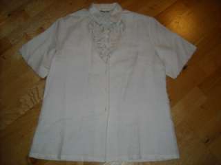 Vintage Shapely ecru embroidered open style linen cotton dressy blouse 
