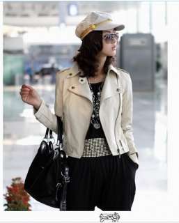 New Womens Faux Leather Zip Rivets Short Casual Jacket Coat 2 Colors 