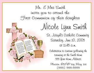 1st Holy First Communion PINK OR BLUE Custom Invitations Personalized 
