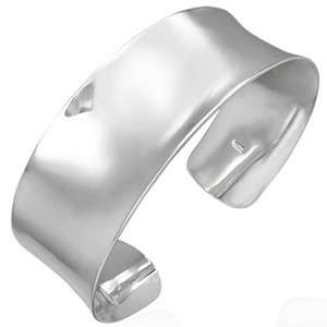 Sterling Silver 925 Wide Concave Womens Cuff Bangle Bracelet  