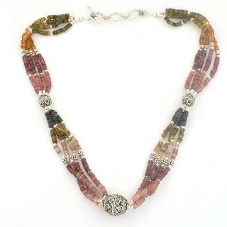   semi precious gem stones beads necklace silver spacers jewels  
