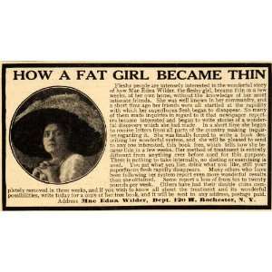  1911 Ad Mae Edna Wilder Rochester Weight Loss Fat Book 
