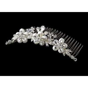   Silver Floral Bridal Hair Comb with Swarovski Crystals Jewelry