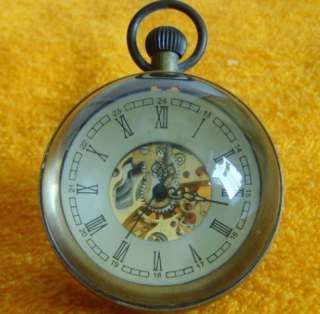 work lovely copper glass ball pocket watch clock  