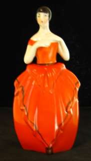 Perfume Bottle Figural Half Doll Crimson Gown Brunette Beautiful Face 