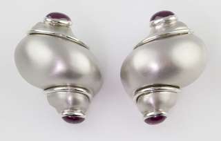 SEAMAN SCHEPPS 18K White Gold Ruby Turbo Shell Earrings  