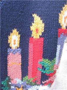 Colorful Xmas Sweater Vest Santa Candles Ornaments by Crystal Kobe sz 
