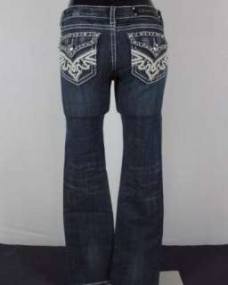 NWT Womens LA IDOL Bootcut Jeans LEATHER & CRYSTALS WITH WHIP STITCH 