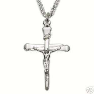    Large Mens Nail Sterl Sterling Silver Crucifix Necklace: Jewelry