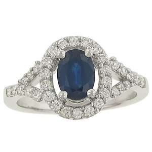  Oval Blue Sapphire(.95ct) & Diamond(.52ct) Halo Style Ring 