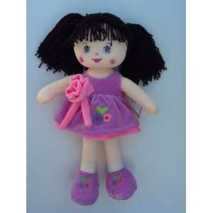 Cute Soft and Plush Rag Doll with Pigtails and Pink Rose 