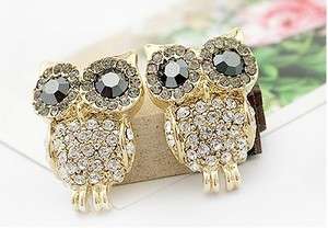 C4297 New Fashion Jewelry Womens Crystal Big Eye Owl Earrings Stud 