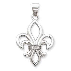  Sterling Silver CZ Fleur de Lis Pendant Jewelry