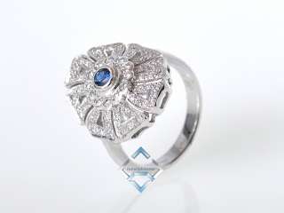   18K White Gold Micro Pave Diamond Dark Blue Sapphire Ring  