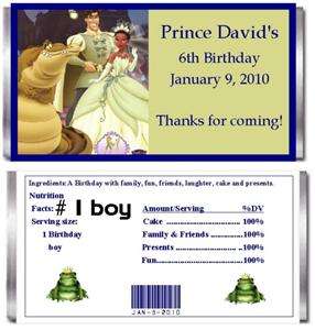 10 PERSONALIZED PRINCESS & THE FROG CANDY BAR WRAPPERS