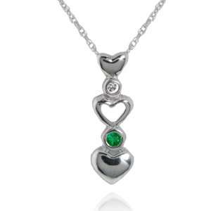  10k White Gold Emerald and Diamond Heart Pendant (.01 cttw 