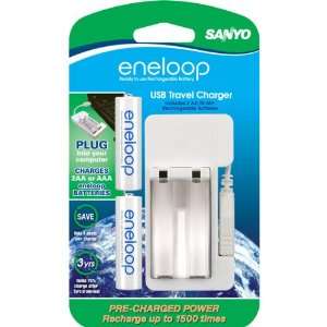  NEW eneloop USB Travel Charger with 2 AA Pre Charged NiMH 