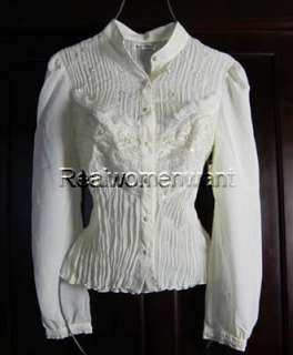 RWW~New Size S L Ivory Victorian Lace Crystal Jewel Blouse Top Elegant 