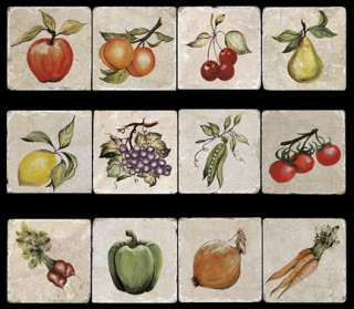 12 Fruit and Vegetable Accent Marble Tiles for Kitchen  