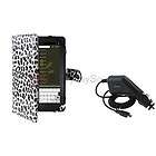 Brown White Leopard Leather Cover Skin Case+In Car DC Charger For 