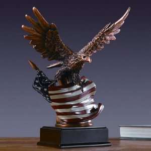  Magnificent Eagle with American Flag Bronze Finish with Base 