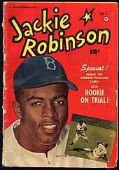 comic book cover titled Jackie Robinson depicts a black man in a 